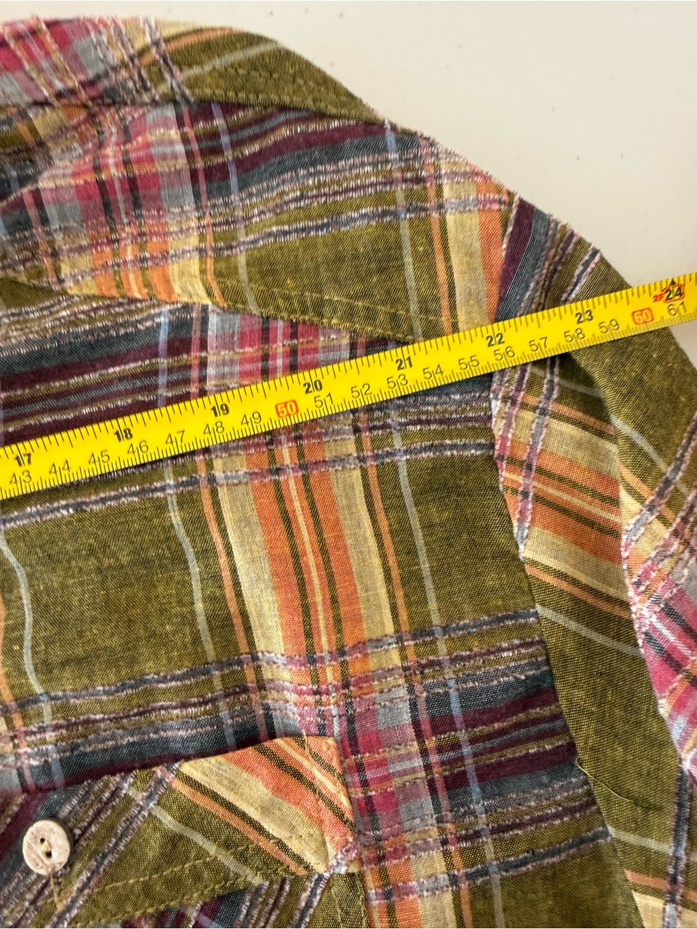 Oli & Hali Plaid Tiered Button Front Shacket Shirt Olive Purple Raw Hem Size M - Picture 8 of 11
